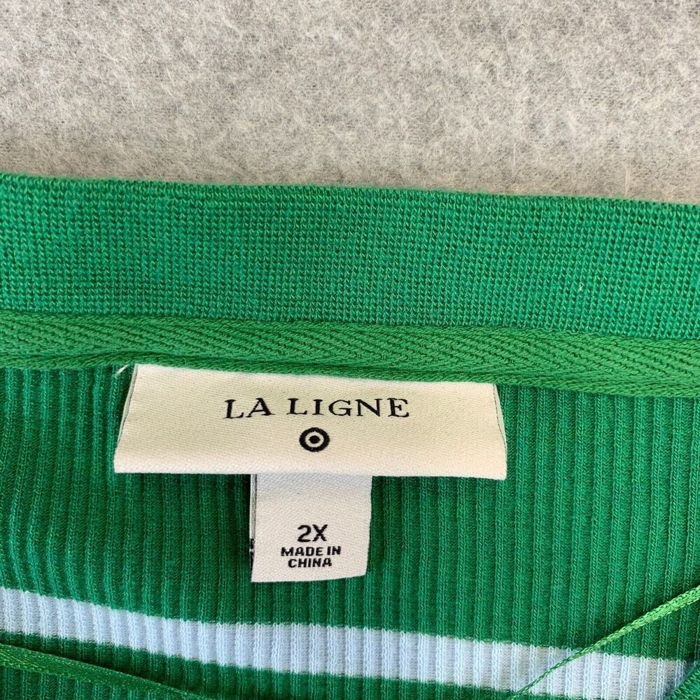 LA Ligne x Target Green White Stripe Ribbed Henley Bodysuit Womens 2X Preppy - Picture 4 of 11